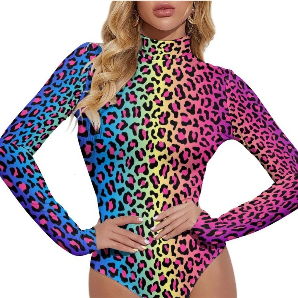 Neon Leopard Gradient Colored Long Sleeve Bodysuit